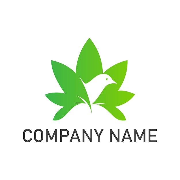 Diseño de logotipo de planta de hoja de cannabis de pájaro