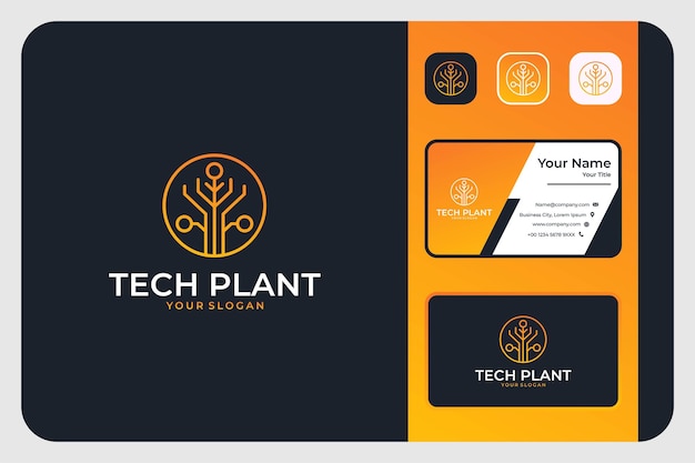 Diseño de logotipo de planta tecnológica y tarjeta de visita.