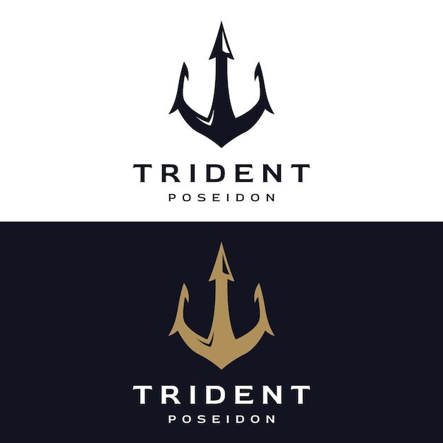 Diseño de logotipo de plantilla de lanza de tridente poseion vintage simple