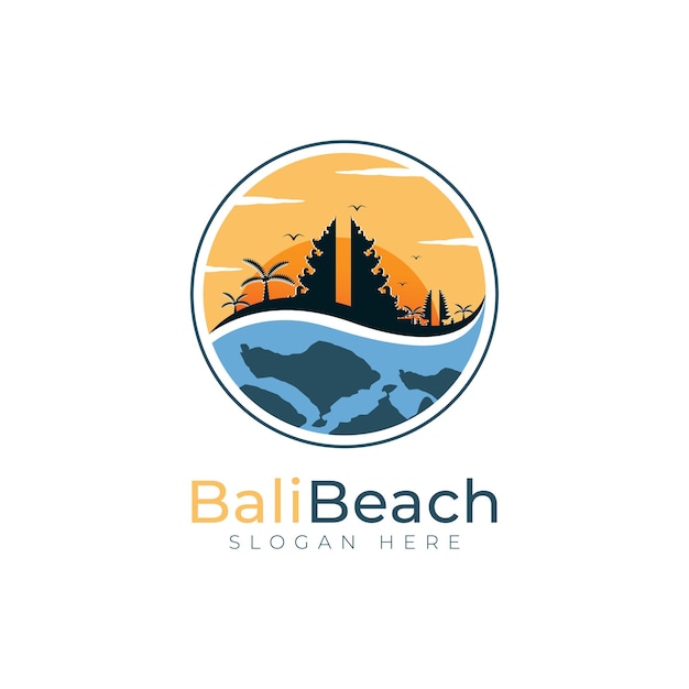 Diseño de logotipo de playa e isla diseño de vector de icono de playa circular