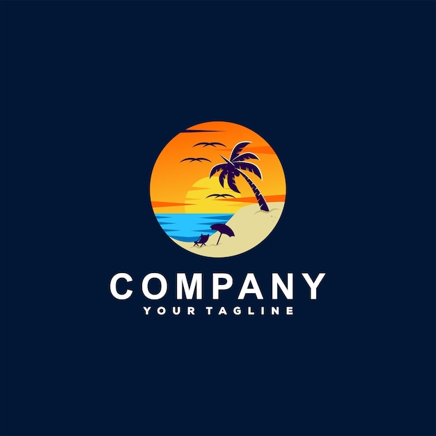 Diseño de logotipo de playa océano atardecer