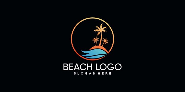 Diseño de logotipo de playa con palmera y color de estilo degradado Vector Premium