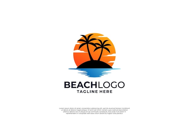 Diseño del logotipo de la playa tropical con el logotipo del tour de la isla de los sueños