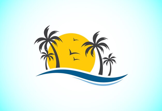 Diseño de logotipo de playa tropical único moderno simple