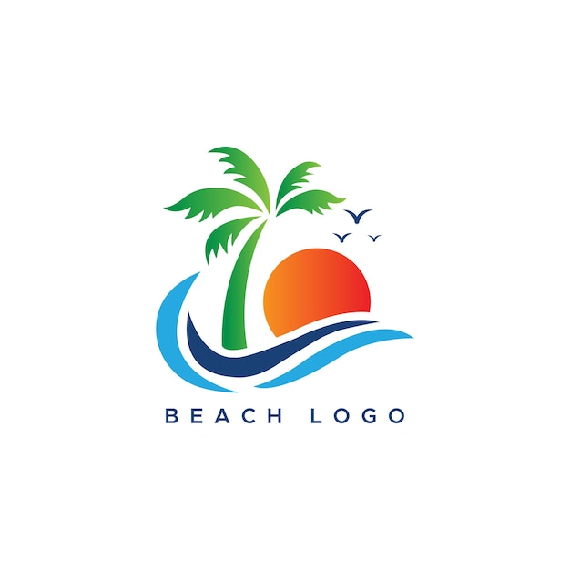 Vector diseño de logotipo de playa vector conjunto de elementos de diseño de vacaciones de verano plantilla de hoja de coco de onda marina