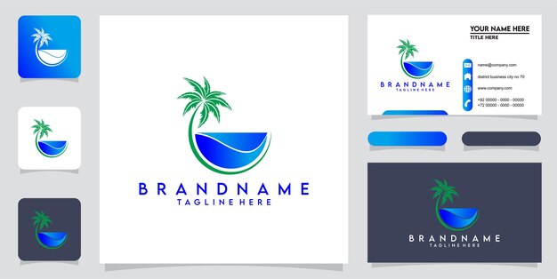 diseño de logotipo de playa Vector Premium