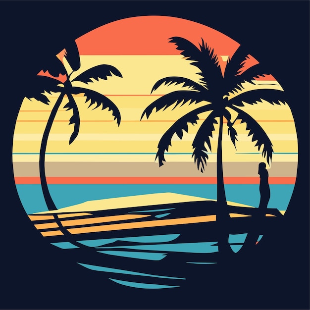 Diseño de logotipo de playa de verano o diseño de camiseta o diseño de tabla de surf