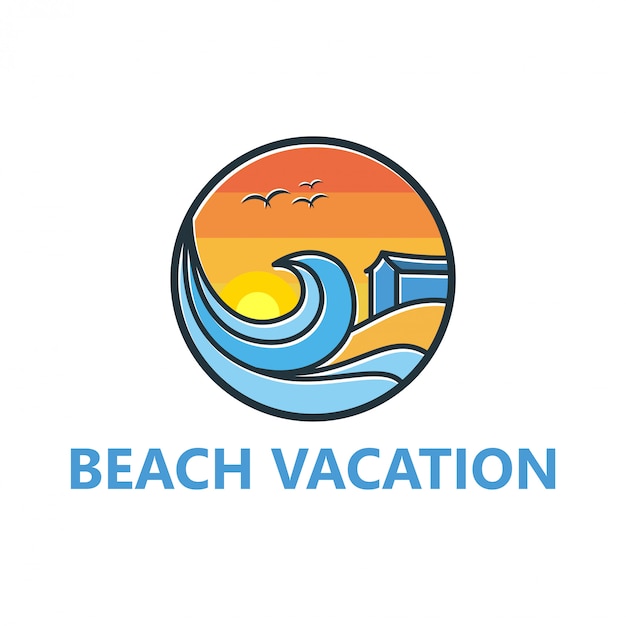 Vector diseño de logotipo de playa para viajar y al aire libre.