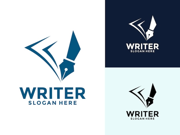 Diseño de logotipo de la pluma de escritura pluma con icono de diseño de logotipo del autor vectorial de papel