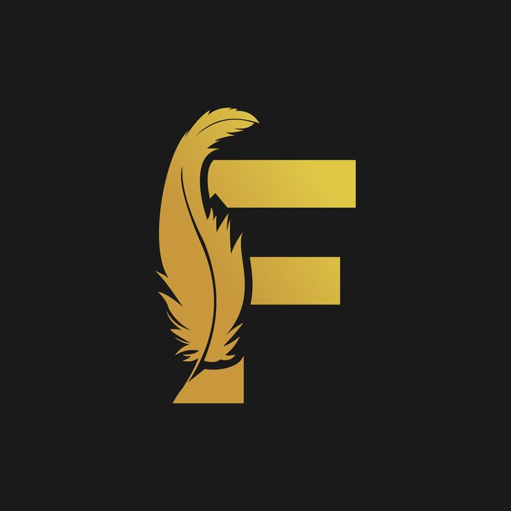 Vector diseño del logotipo de pluma con la letra f del concepto vectorial