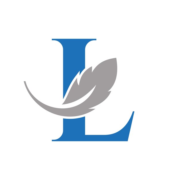 Diseño de logotipo de pluma de letra L combinado con vino de pluma de pájaro para símbolo de ley de abogado