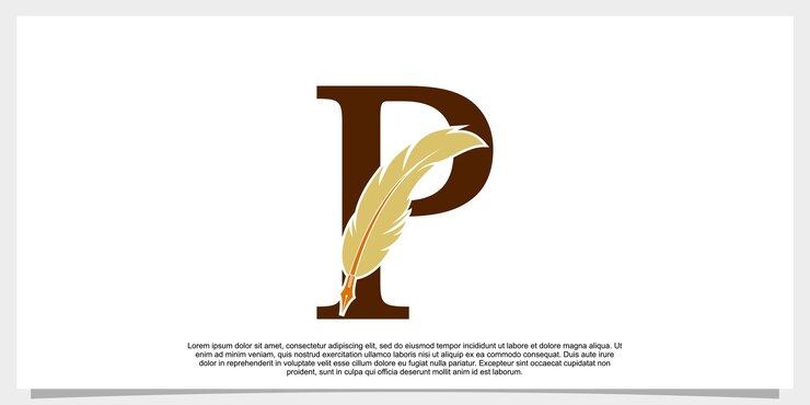 Vector diseño de logotipo de pluma de letra p con concepto de icono de pluma de pluma