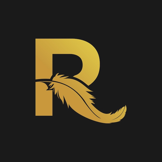 Diseño del logotipo de pluma con la letra R del concepto vectorial