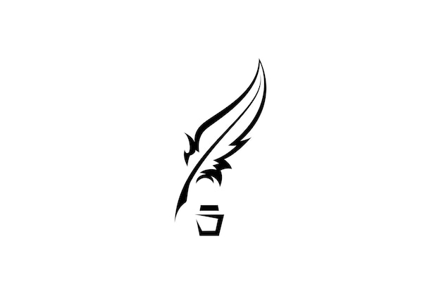 Vector diseño de logotipo de pluma en tinta negra.