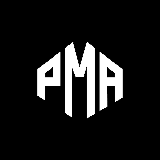 Diseño del logotipo de la PMA con letras en forma de polígono PMA diseño del logotipo en forma de póligono y cubo PMA hexágono modelo de logotipo vectorial colores blanco y negro PMA monograma logotipo de negocios y bienes raíces