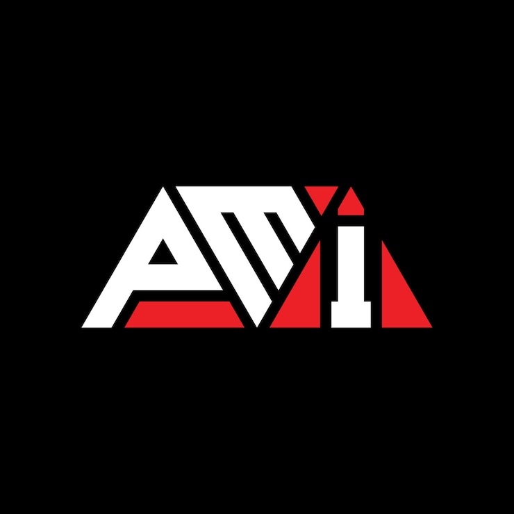 Vector el diseño del logotipo pmi triángulo con forma de triángulo pmi diseño de logotipo triángulo monograma pmi modelo de logotipo vectorial triángulo de color rojo pmi logotipo triangular sencillo elegante y lujoso pmi