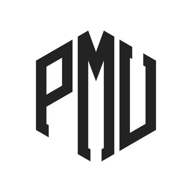 Diseño del logotipo de PMU Letra inicial Monograma de PMU Logotipo con forma de hexágono