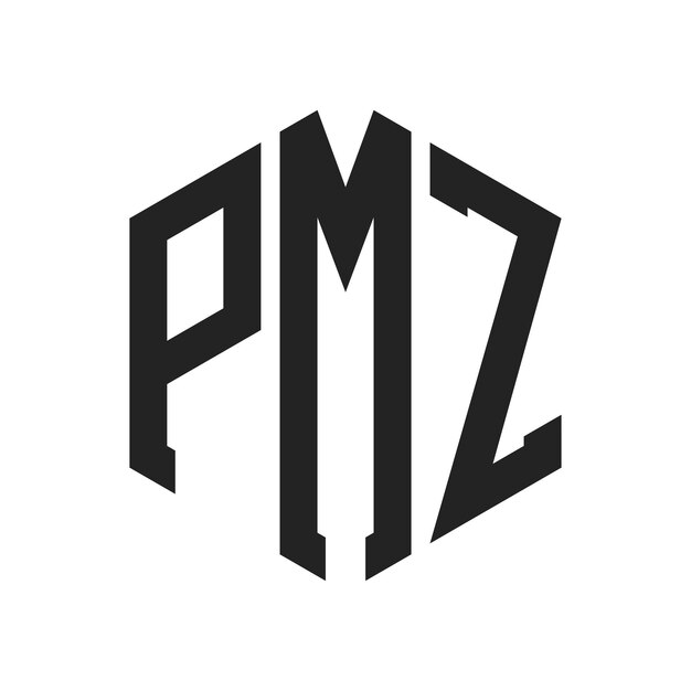 Diseño del logotipo PMZ Letra inicial PMZ Monograma Logotipo con forma de hexágono