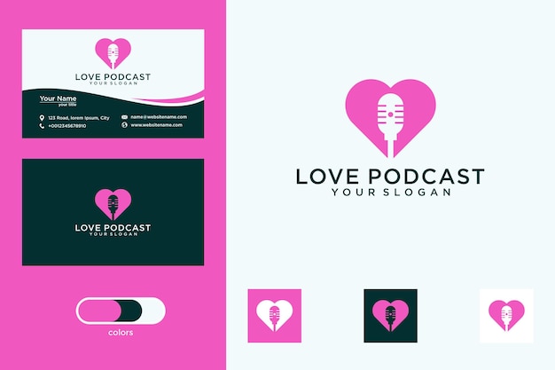 diseño de logotipo de podcast de amor moderno y tarjeta de visita