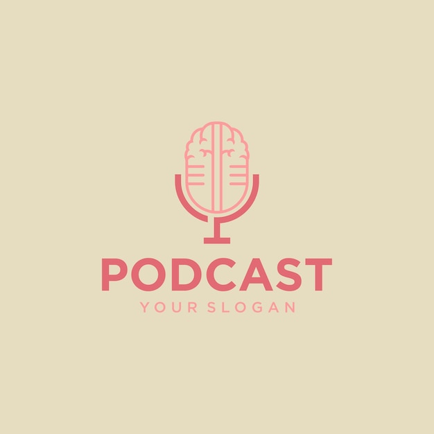 diseño de logotipo de podcast con cerebro y micrófono