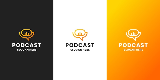 Diseño de logotipo de podcast. combinar micrófono con chat de burbujas