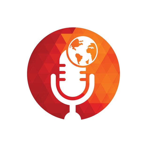 Diseño de logotipo de podcast global. Ilustración de vector de plantilla de logotipo de negocio de entretenimiento de difusión.