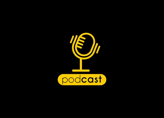 Diseño de logotipo de podcast o radio con micrófono e icono de conversación