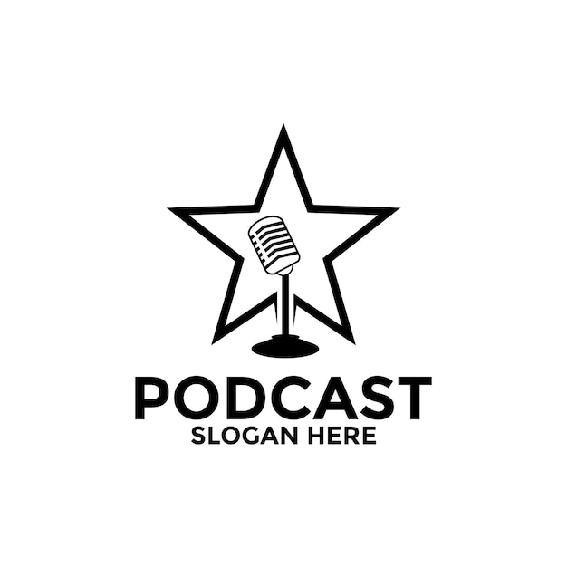 Diseño de logotipo de podcast o radio o música utilizando la plantilla vectorial del logotipo de micrófono de podcast