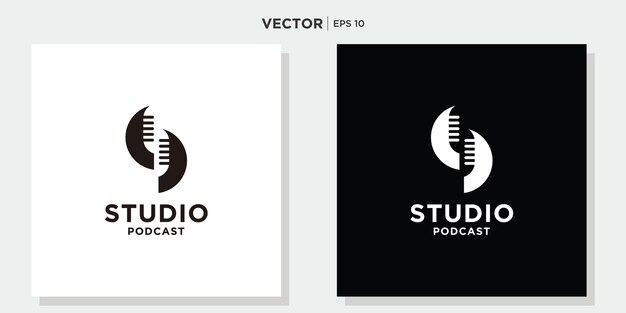 Diseño de logotipo de podcast o radio usando el micrófono y el icono de chat o charla de burbujas