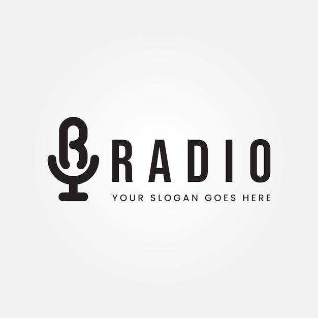 Diseño de logotipo de Podcast Radio En la letra R Diseño utilizando micrófono Ilustración vectorial de plantilla