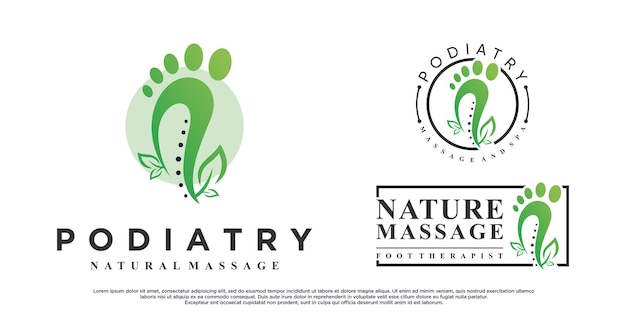 Vector diseño de logotipo de podología para masajes y spa con concepto de elemento de hoja vector premium