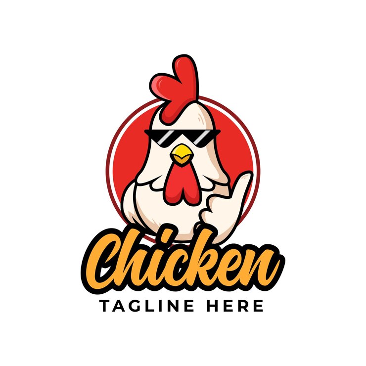 Diseño del logotipo del pollo frito con la mascota del pollo