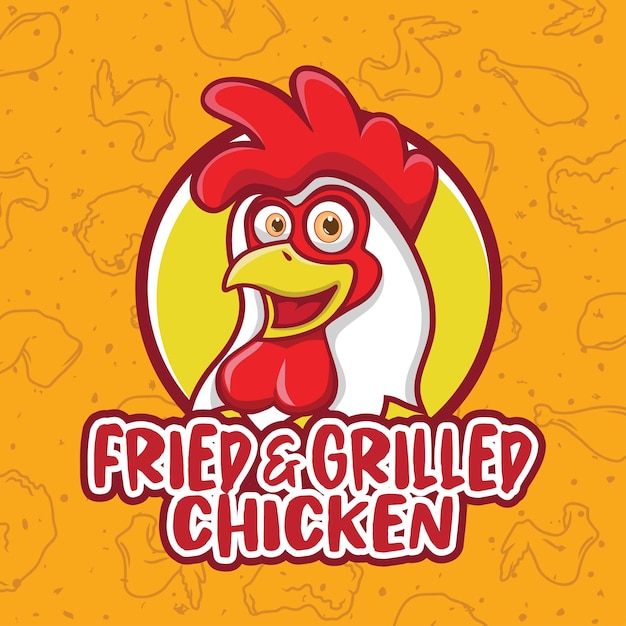 Diseño Logotipo Pollo Frito Sonrisa Mascota Pollo