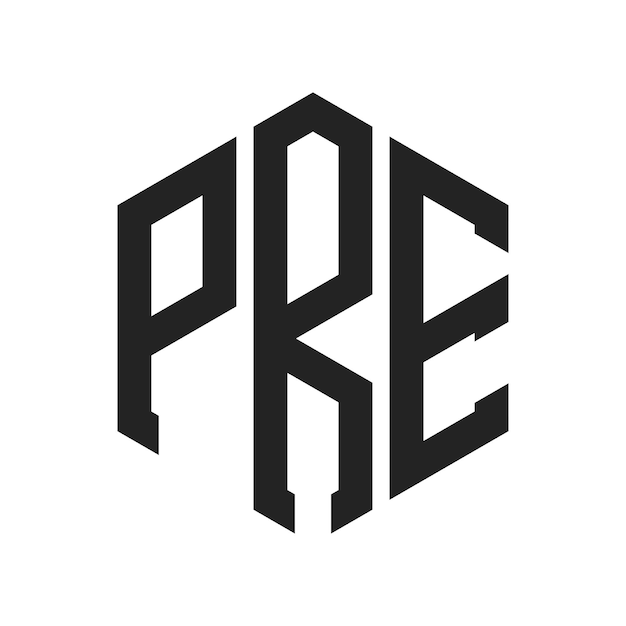 Diseño del logotipo PRE Letra inicial PRE Monograma Logotipo con forma de hexágono