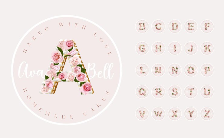 Diseño de logotipo prefabricado rosa femenino con alfabeto de pastel de letra