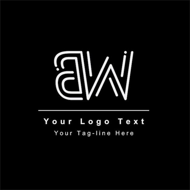 Diseño de logotipo Premium Initial Letter BW Trendy impresionante artístico en blanco y negro colorBW WB logotipo de icono de alfabeto basado en inicial