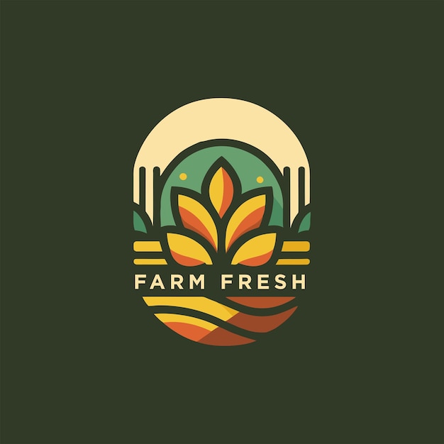 Vector diseño de logotipo de producto orgánico diseño de logotipo de granja sun leaf green field minimal vector emblem