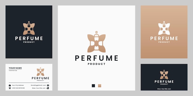 Diseño de logotipo de producto de perfume de lujo con color dorado.