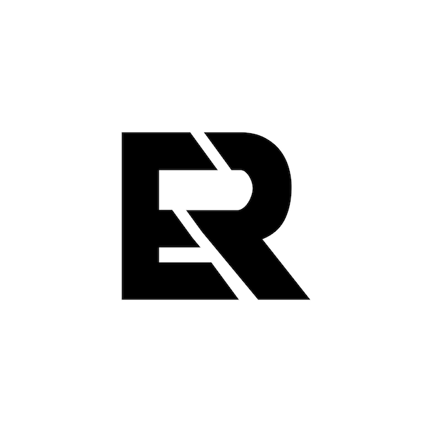 Diseño de logotipo profesional creativo y a la moda de la letra ER RE en color blanco y negro basado en el alfabeto inicial