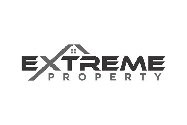 Diseño de logotipo de propiedad inmobiliaria forma de techo de casa extremo nombre icono símbolo