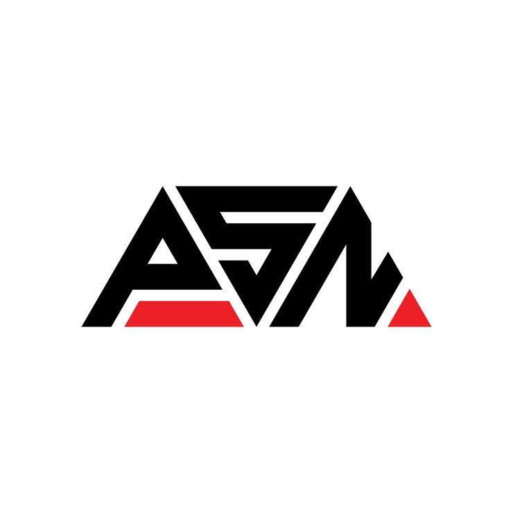 Vector el diseño del logotipo de psn con letras triangulares en forma de triángulo, el diseño del monograma del logotipo del psn con triángulo vectorial, la plantilla del logotipo psn con color rojo, el logotipo triangular de psn, el diseño de psn elegante y lujoso.