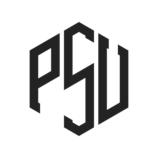 Diseño del logotipo de la PSU Letra inicial Logotipo del monograma de la PS U con forma de hexágono