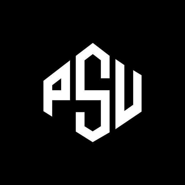 El diseño del logotipo de la PSU con letras en forma de polígono, polígono y cubo, diseño de logotipo de PSU en forma de hexágono, plantilla de logotipo vectorial, colores blanco y negro, monograma de PSU, logotipo de negocios y bienes raíces.