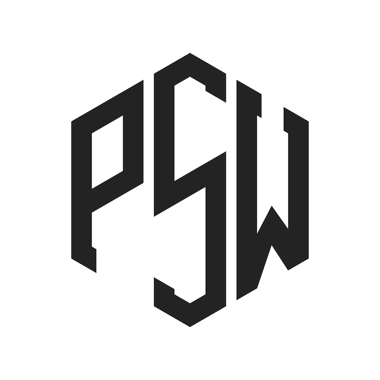 Vector diseño del logotipo psw letra inicial psw monograma logotipo con forma de hexágono
