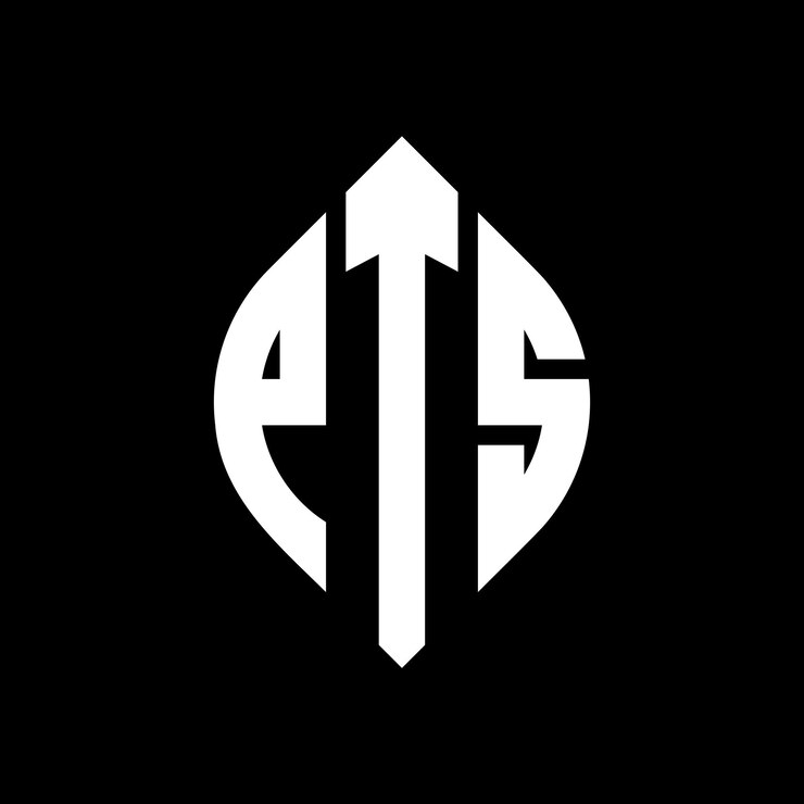 Vector diseño del logotipo de la pts con letras circulares con forma de círculo y elipse