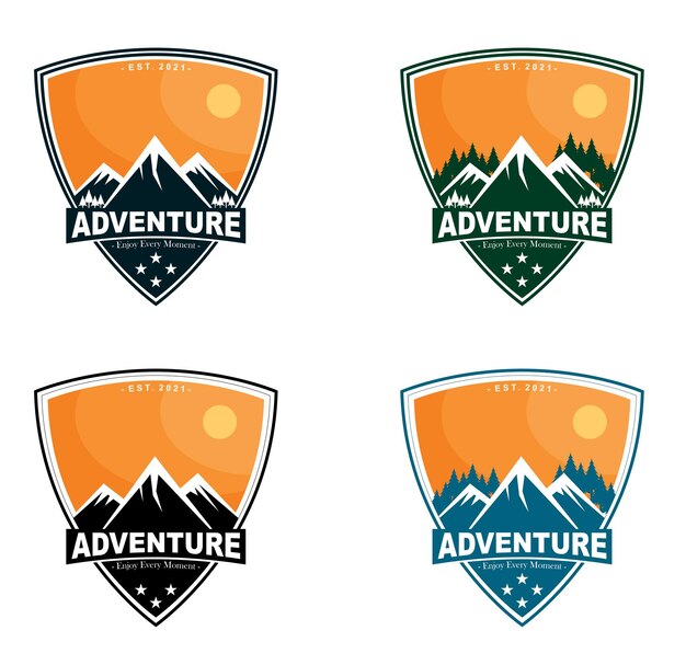 Diseño de logotipo de puesta de sol de montaña de aventura