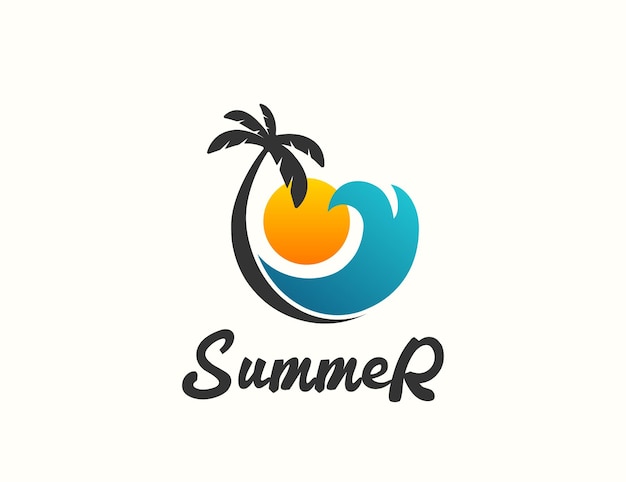 Diseño de logotipo de puesta de sol de playa de verano