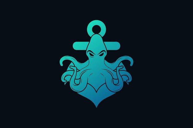 Diseño del logotipo del pulpo con ancla concepto único Premium Vector