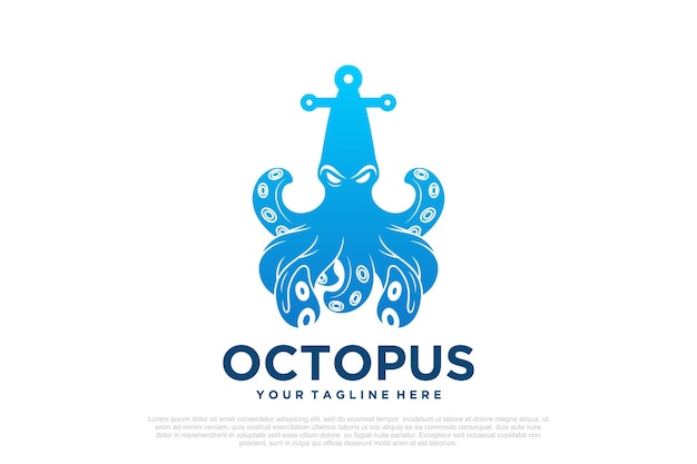 Diseño del logotipo del pulpo con ancla concepto único Premium Vector