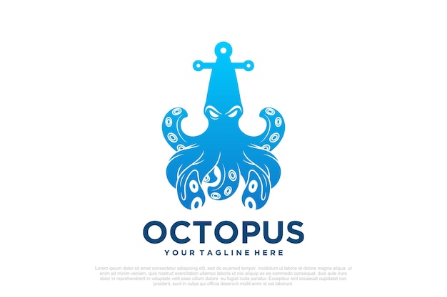 Vector diseño del logotipo del pulpo con ancla concepto único premium vector